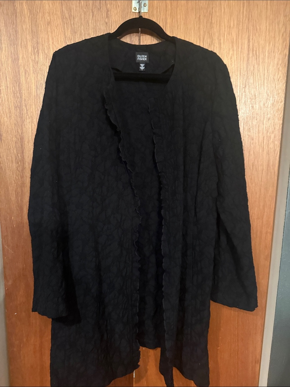 Eileen Fisher Black Textured Open-Front Cardigan